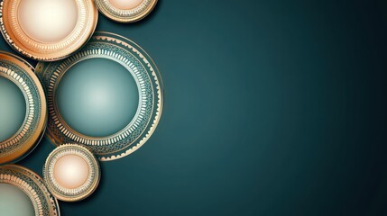 Elegant Gold Teal Circles Ornate Design Abstract Background