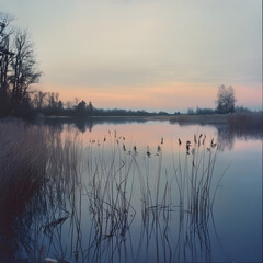 Twilight Whisper: A Serene Lakeside Evening Reflecting Nature's Gentle Secrets