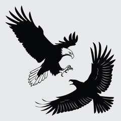  Two eagles performing aerial combat image silhouette design vector art and illustration