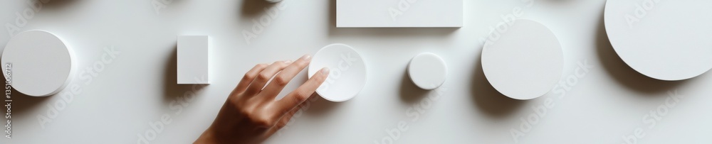Poster Minimalist Digital Interface Innovation Tactile UX Design Exploring Interactive Spatial Geometry with Human-Tech Touchpoint in Monochromatic Workspace