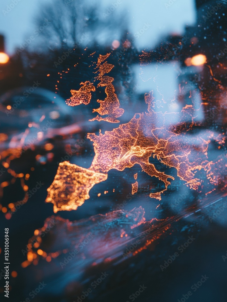 Poster Luminous Europe Digital Connectivity Mapping Reveals Intricate Network Dynamics in Glowing Geospatial Innovation for Global Business Intelligence