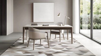 Modern home office with neutral decor.