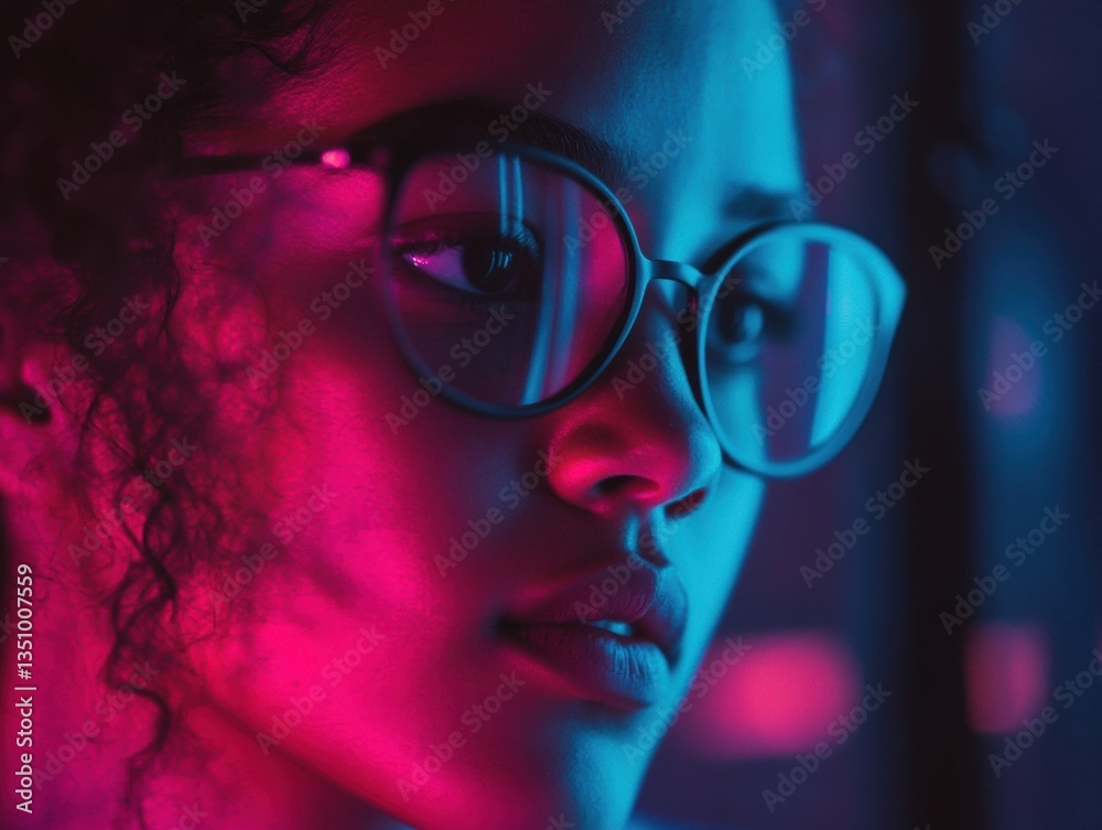 Poster cyberpunk luminescence gen z wellness portrait in neon chromatic gradient - immersive digital identi