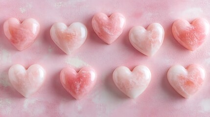 Fototapeta premium Pink heart stones with flat lay.