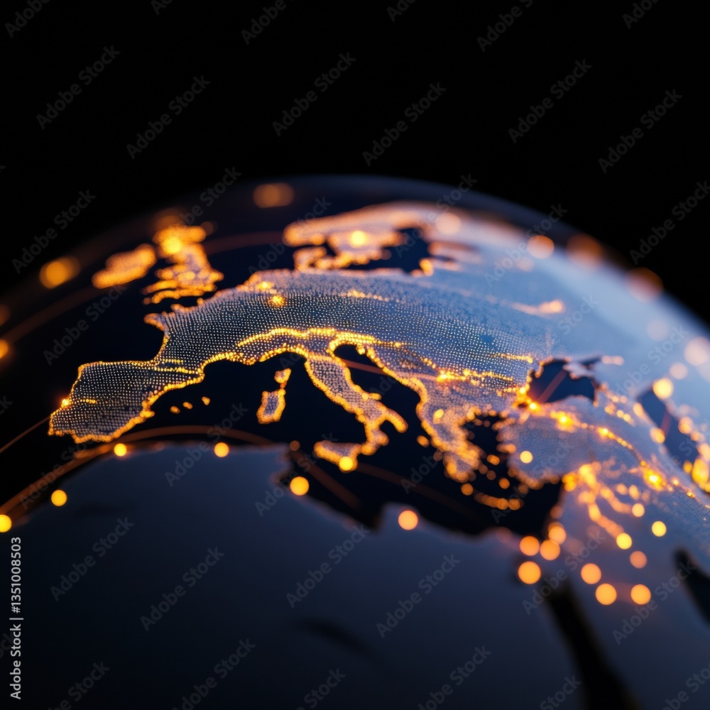 Aufkleber Quantum Connectivity Illuminated Global Network Visualization Showcasing Digital Trade Infrastructure, AI-Driven International Commerce Insights