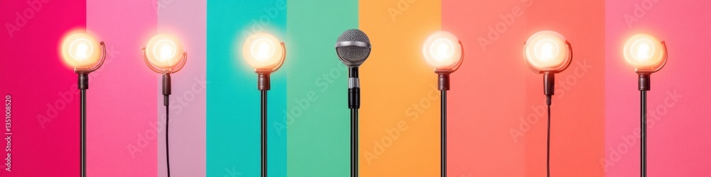 Fototapete vibrant retro soundwave minimalist microphone array in gradient pop art style - creative performance
