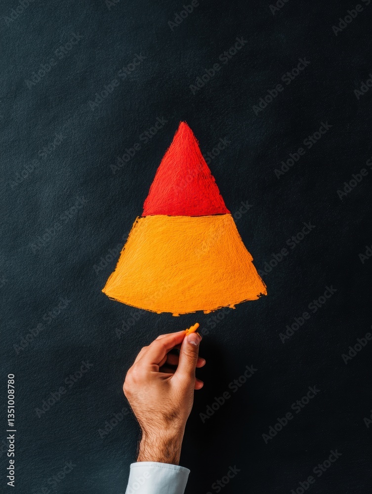Poster Minimalist Marketing Pyramid Dynamic Color Block Strategy Visualization with Human Interaction - Innovative Business Conceptualization in Digital Age Design