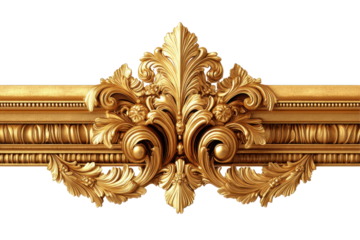 Ornate Gold Frame Baroque Design Luxury Decor isolated on transparent background