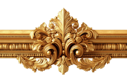 Ornate Gold Frame Baroque Design Luxury Decor isolated on transparent background