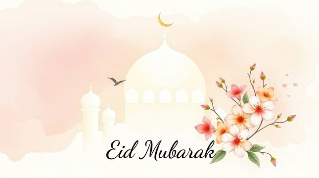 "Eid Mubarak Festive Night Sky with Glowing Lanterns & Calligraphy"


