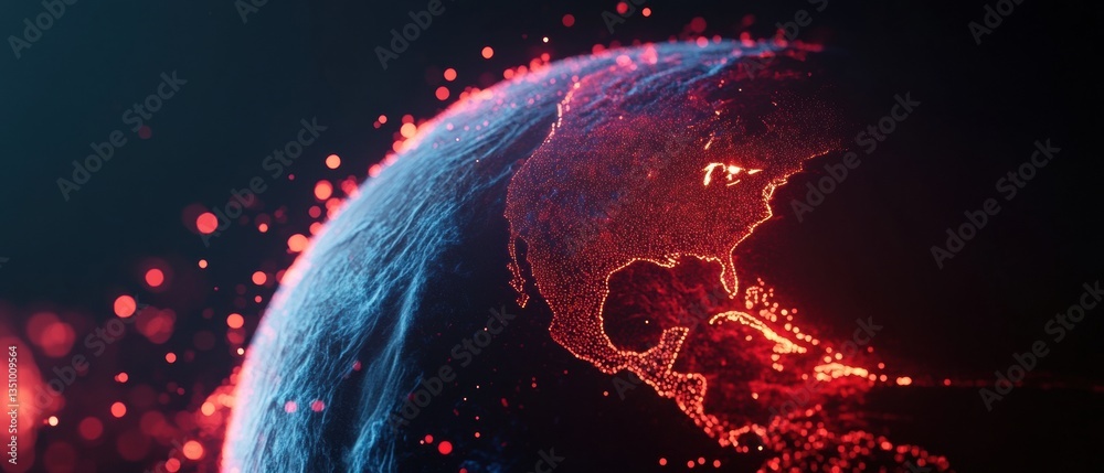 Aufkleber Decentralized Global Networks Futuristic Blockchain Visualization of Earths Digital Transformation with Neon Connectivity and Geospatial Tech Insights