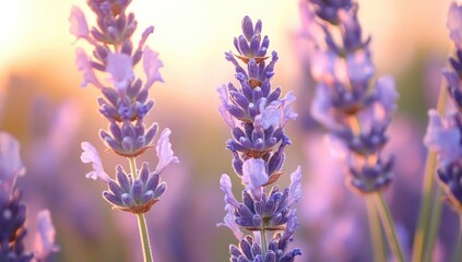 Naklejka premium Lavender field at sunset. Soft focus