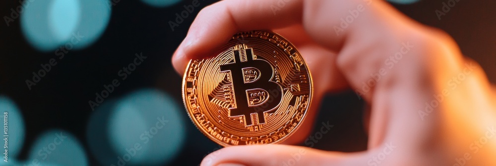 Aufkleber futuristic cryptocurrency touchpoint immersive digital finance experience with metallic bitcoin coin