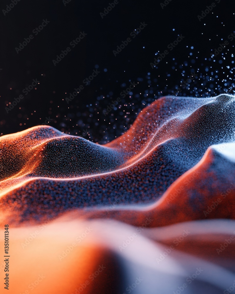 Aufkleber Fluid Dynamics Visualization Cinematic Particle Flow Landscape in Immersive 8K - Cutting-Edge Data Aesthetics for Digital Innovation and Creative Technology Storytelling