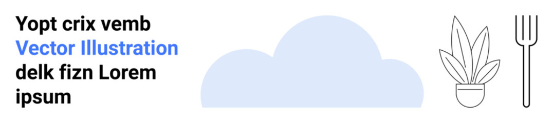 Cloud icon with stylized fork and potted plant suggests environmental balance, eco-friendly living, and agricultural themes. Ideal for sustainability, farm-to-table, minimalism, nature conservation