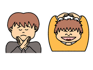 両手でマルとバツを作る男性のイラスト　セット