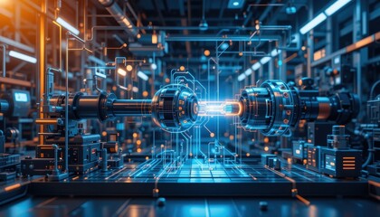 Fototapeta premium Advanced Technology Futuristic Factory Machinery Industrial Automation System