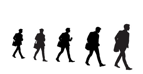 Vector silhouette of standing men, business, people, group, black color, isolated on white background