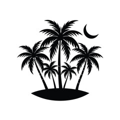 Tropical Palm Trees with  moon Vector – Detailed Silhouette, Island, Warm Gradient, Clean Design