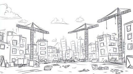 Obraz premium Cityscape under construction, cranes, urban development, background