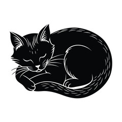 Sleeping Black Cat Vector Illustration – Cute Pet Design, Silhouette Clipart