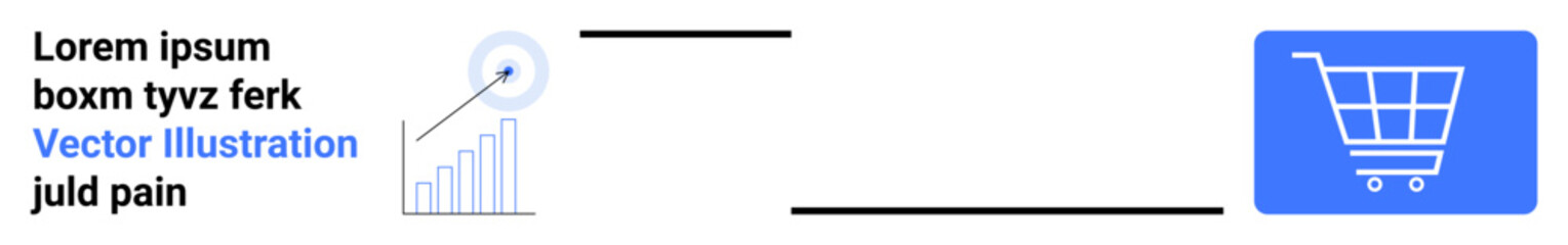 Bar chart with rising data trends connected to a shopping cart icon, suggesting analytics-driven e-commerce strategies. Ideal for marketing, online business, data insights, growth analysis, retail