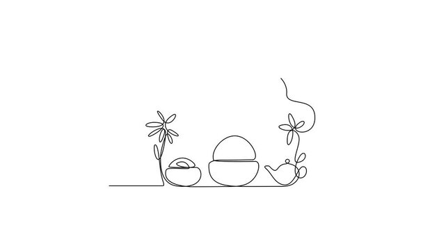 Animated self drawing line of Ramadan Kareem video design illustration. Ramadan Kareem themes in simple sketch concept design video. Design with Mosque, building, lantern, moon, star, camel ornament.