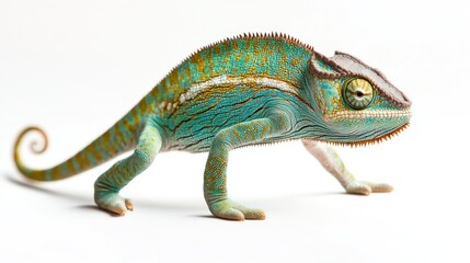 Obraz premium Colorful Chameleon Profile Against White Background