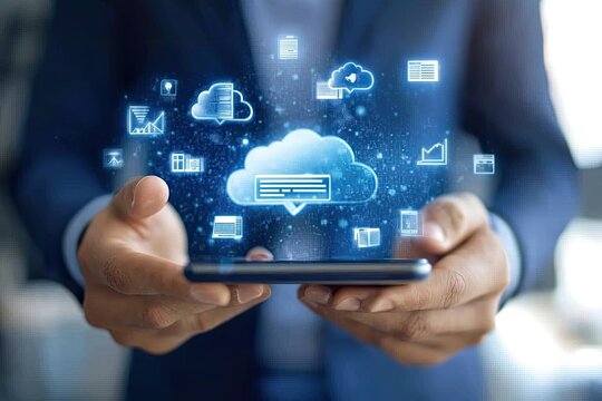 Cloud computing displayed on a phone