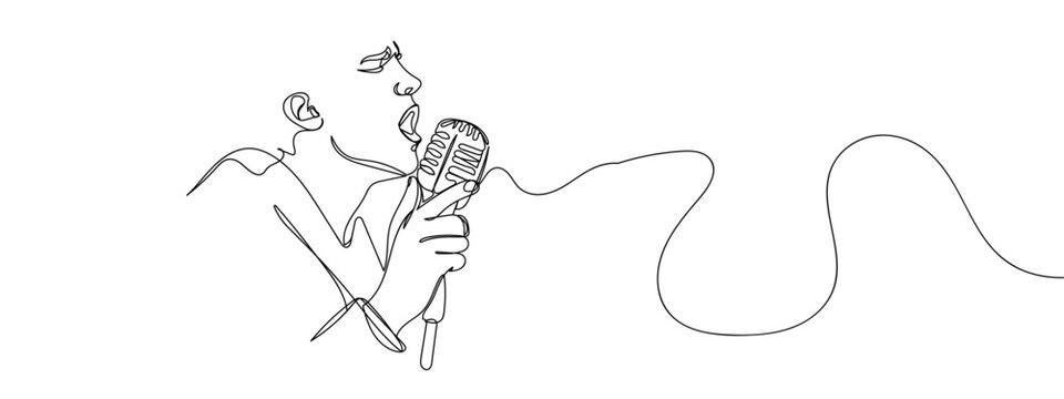 singer singing into microphone, single line art clip art preview