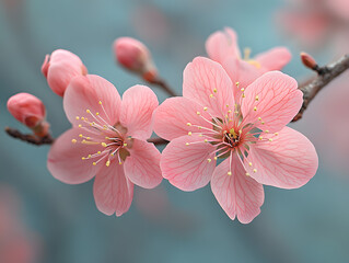 Macro close-up of pink peach blossoms: Social media picture