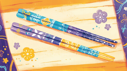 Colorful Chopsticks with Floral Patterns