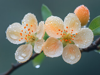 A close-up of fresh flowers with dewdrops