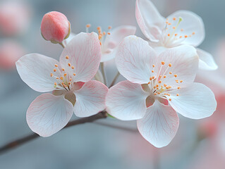 A close-up of fresh and delicate pink crabapple flowers