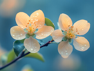 Pale yellow flowers with water droplets under the macro lens