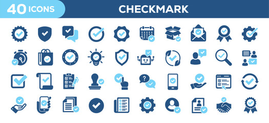 Checkmark icons collection. Related approvals, agreement, checklist, verification. Solid colors style icons. Vector illustration isolated on white background.