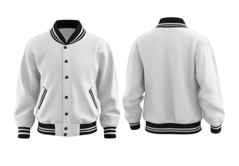 Front and Back View of a Blank White Varsity Jacket for Customization