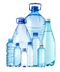 Different plastic water bottles showing variety of sizes and shapes
