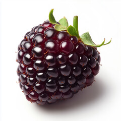 Exquisite close-up of a boysenberry highlighting its textures on a white background.