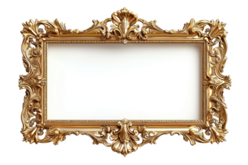 Ornate Gold Frame Blank Canvas Elegant Design Art Decor isolated on transparent background