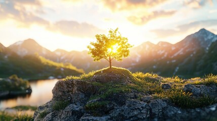 Serene landscape with lone tree at sunset nature photography warm lighting blurred background view