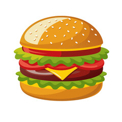 Vector illustration of double cheeseburger, hamburger with cheese, meat and vegetables