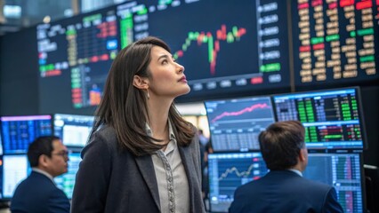 female trader monitor stock market