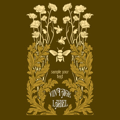 vector vintage items: label art nouveau, frame, wedding invitation
