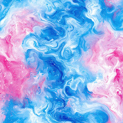 Fototapeta premium Seamless pattern Vibrant watercolor marble pattern with flowing blue, pink, and white swirls, creating dreamy abstract texture, Seamless pattern for textile and tile decoration