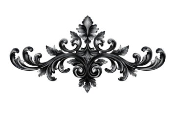 Elegant Silver Filigree Design Ornate Floral Pattern Black Background, isolated on transparent background