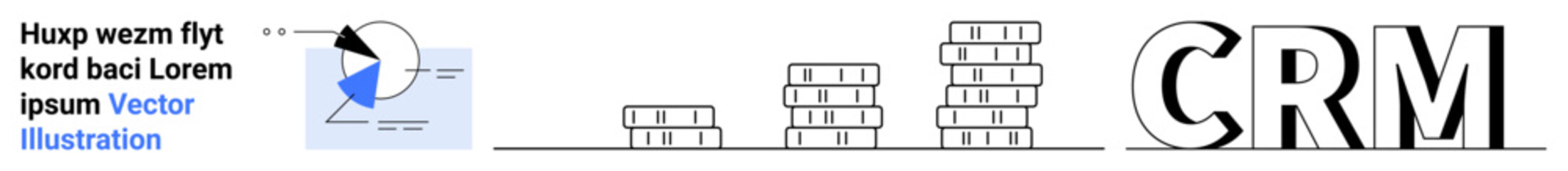 Financial growth with stacked coins, bold CRM typography, and analytics chart. Ideal for CRM, finance, analytics, customer management, business optimization, marketing and a simple landing page