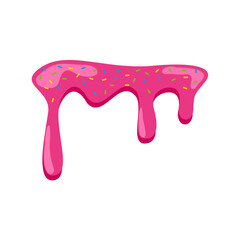 pink sweet melting icing with colorful sprinkles and pink donut vector illustration