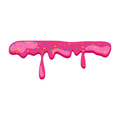 pink sweet melting icing with colorful sprinkles and pink donut vector illustration