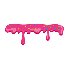 pink sweet melting icing with colorful sprinkles and pink donut vector illustration